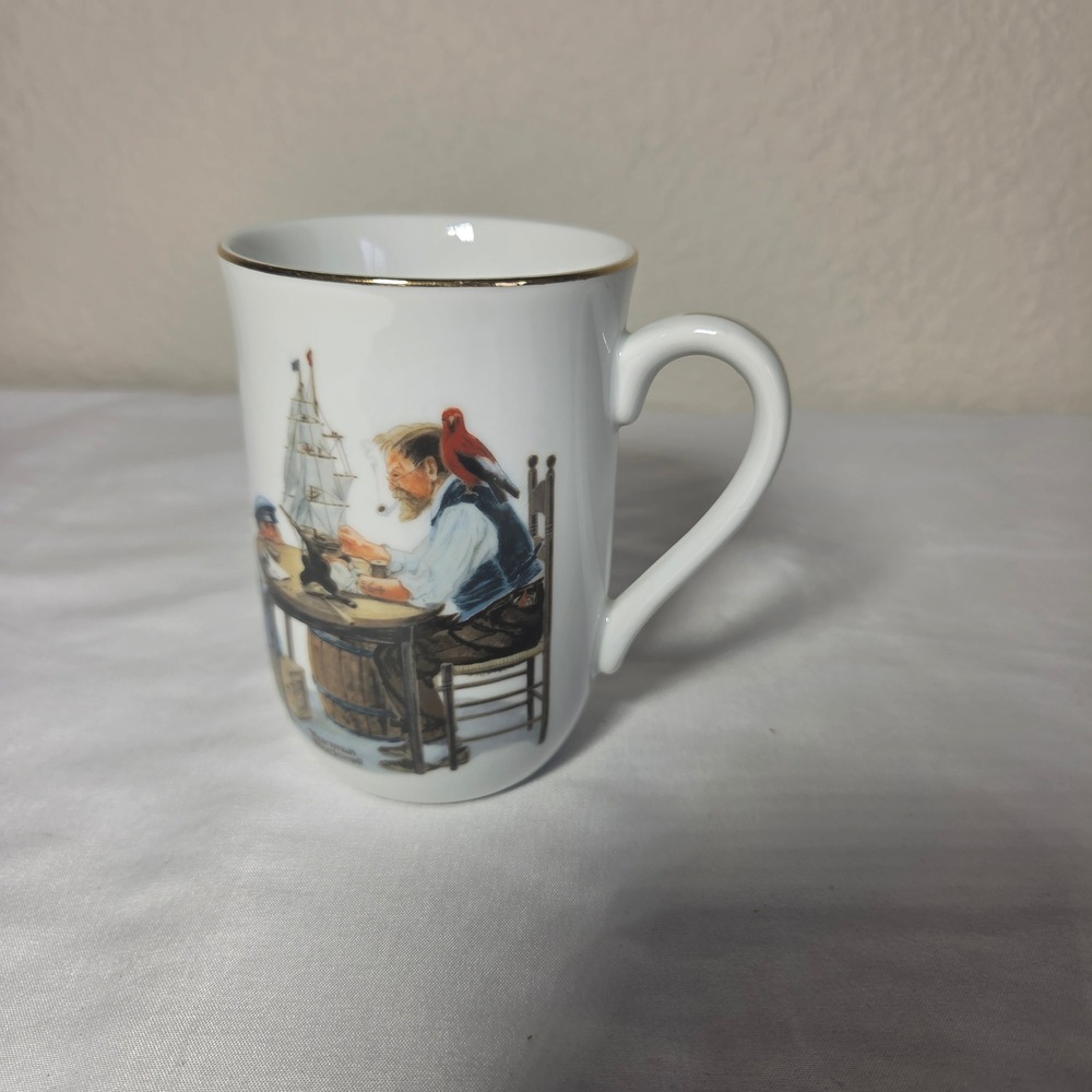 Norman Rockwell Museum For A Good Boy 1982 Porcelain Coffee Mug Gold Trim White